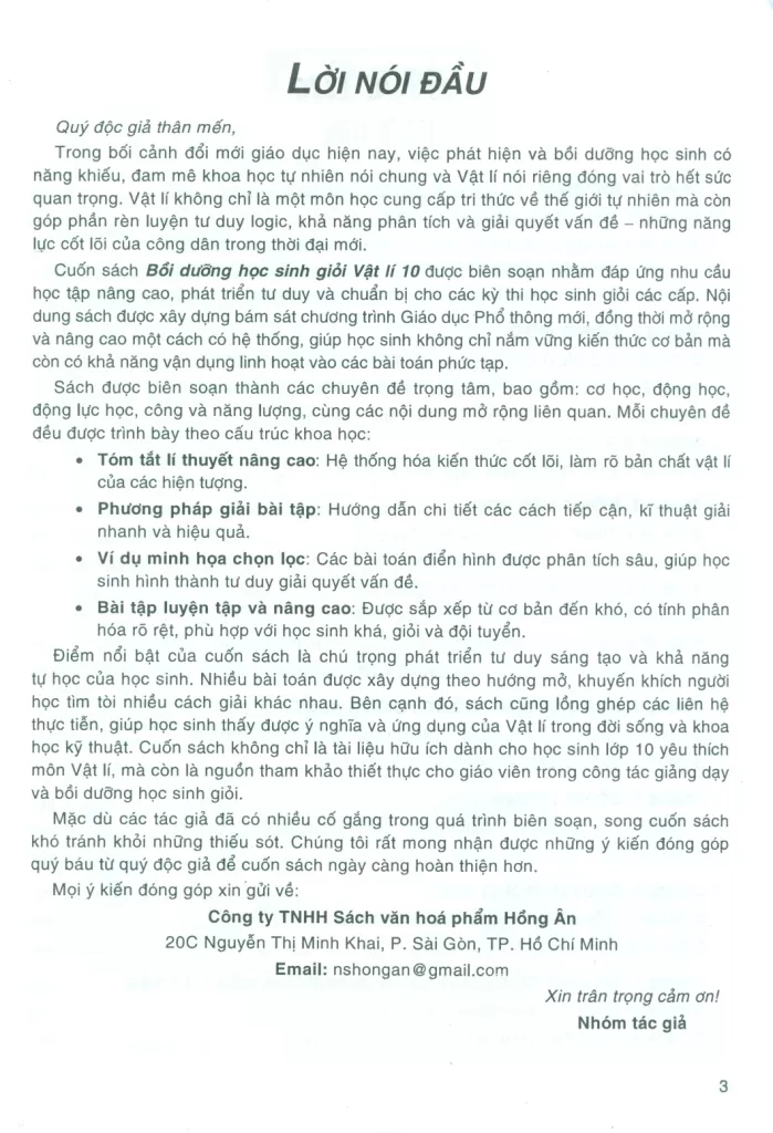 BỒI DƯỠNG HỌC SINH GIỎI VẬT LÍ LỚP 10 - Dùng cho kì thi học sinh giỏi cấp tỉnh, thành phố (Theo chương trình GDPT mới)